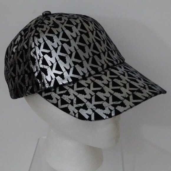 Michael Kors Black Silver Metallic MK Logo Baseball Hat Cap - Picture 11 of 13